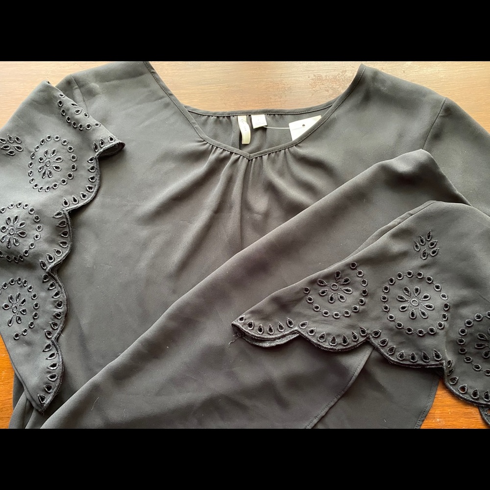 EST. 1946 Black Eyelet Bell Sleeve Blouse